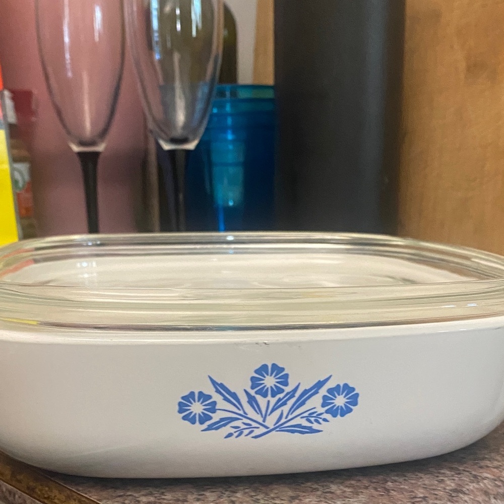 Corningware White Dish with Blue cornflowers